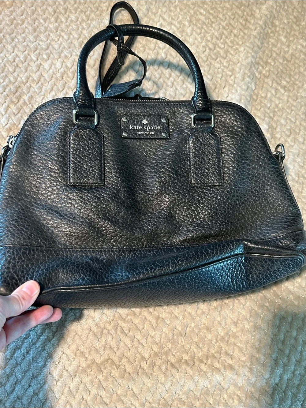 kate spade Black Pebbled Leather Satchel with Crossbody Strap